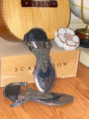 Ciao Bella | Charcoal Gray Beaded T-Strap Sandal